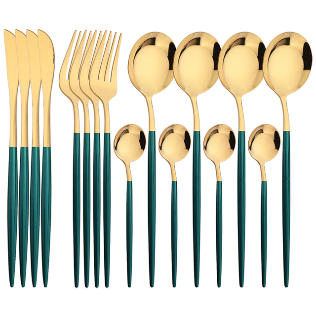 16 pçs verde ouro louça conjun - Commercial Kitchen Knife Set avaliação e preço